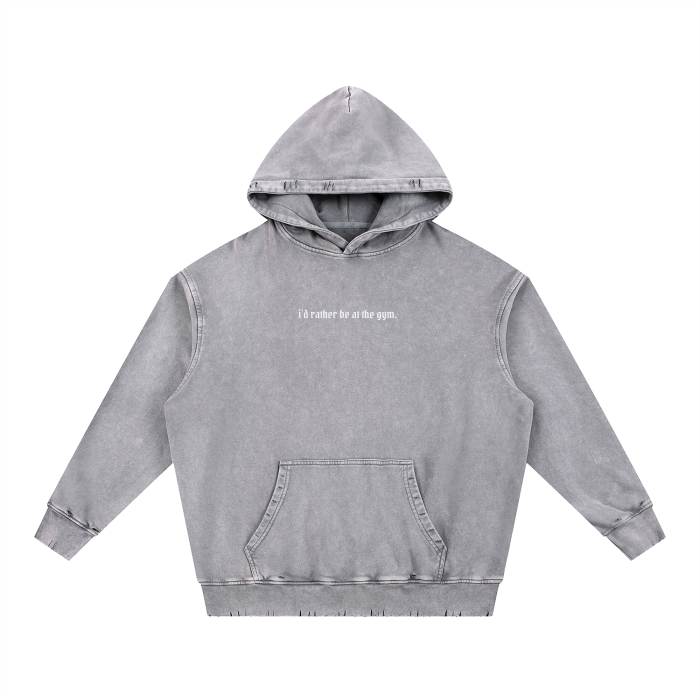 Id Rather Be At the Gym Snow Wash Hand-Frayed Heavyweight  Hoodie