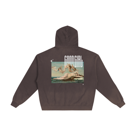 Venus Good Girl Hand-Frayed Sunfade Zip Hoodie