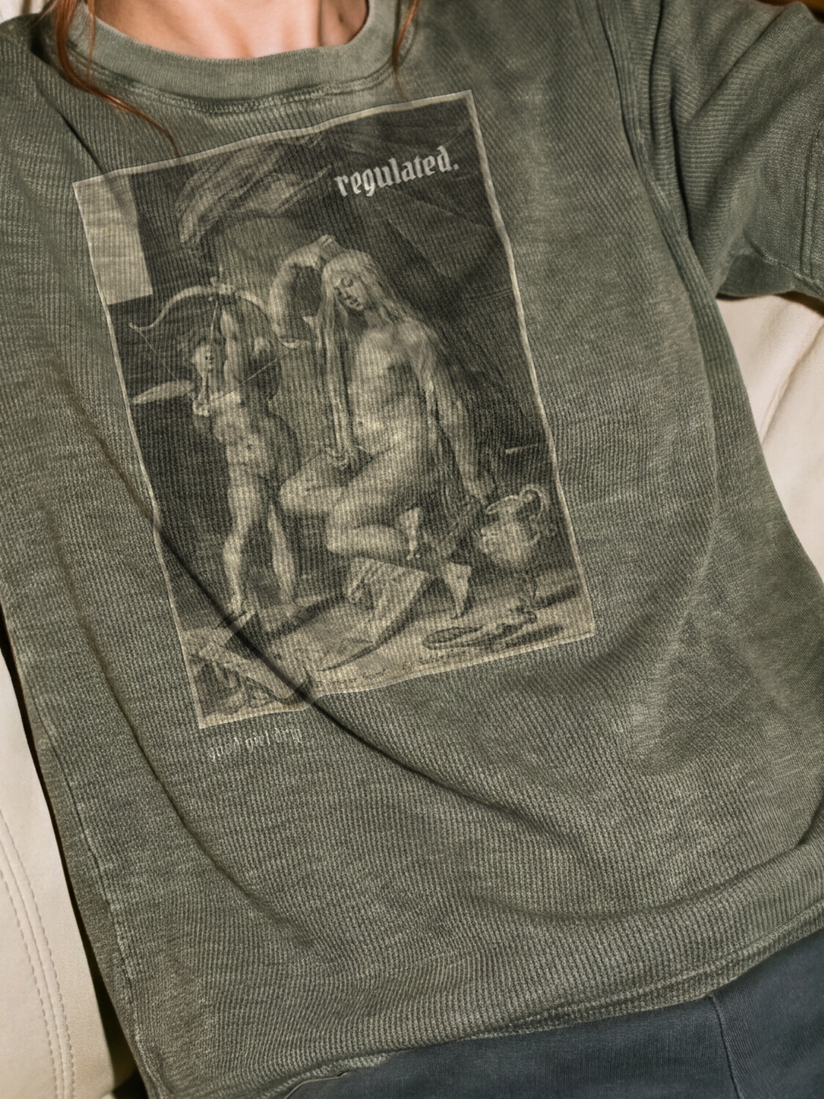"regulated." Engraving Mineral Wash Waffle Tee