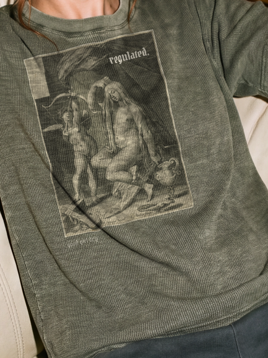 "regulated." Engraving Mineral Wash Waffle Tee